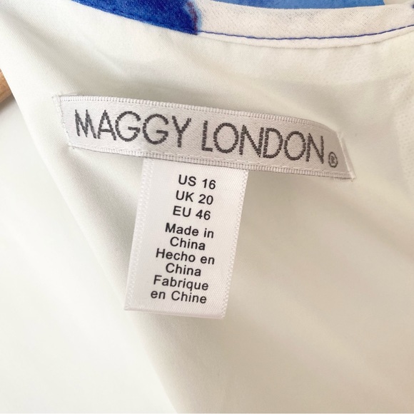 Maggy London Sleeveless Blue Floral Dress Women's Size 16 Pleated Skirt Spring - Picture 6 of 7